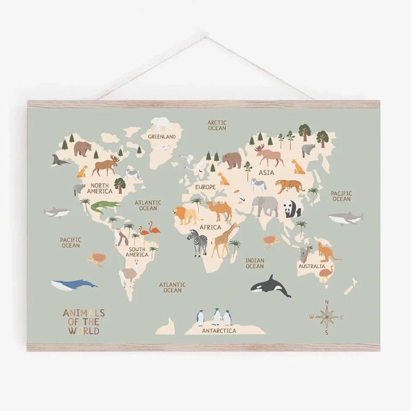 Animal World Map Canvas for Kids’ Rooms Teeny Pandas