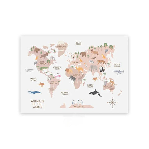 Animal World Map Canvas for Kids’ Rooms Teeny Pandas