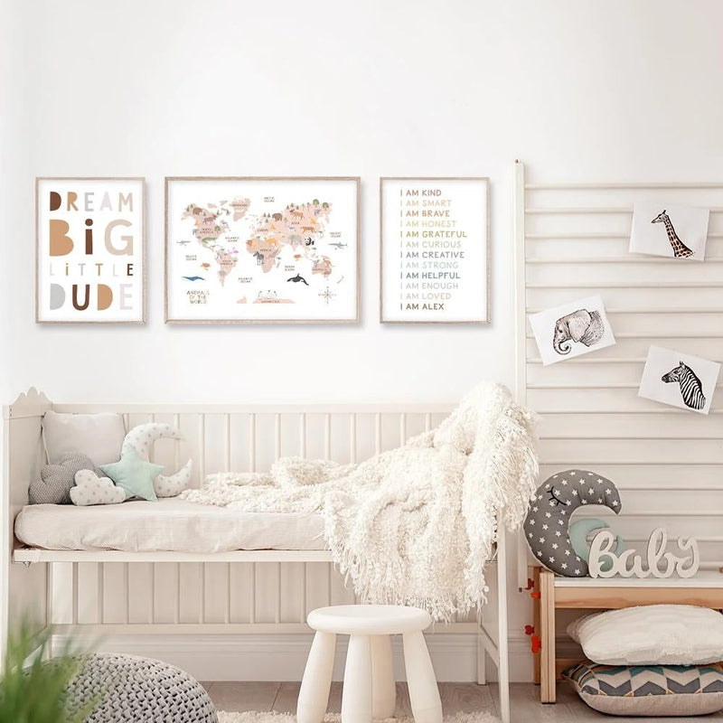 Animal World Map Canvas for Kids’ Rooms Teeny Pandas