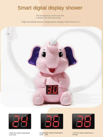 Electric Elephant Baby Shower Head Bath Toy with Temperature Display