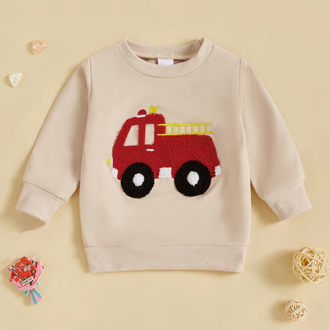 Boys Embroidered Sweatshirt – Excavator/Truck Design