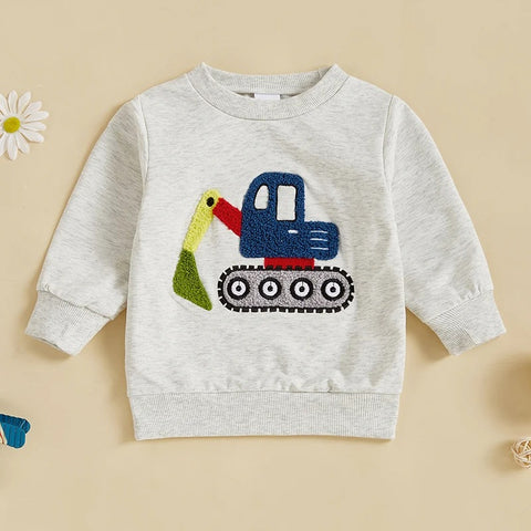 Boys Embroidered Sweatshirt – Excavator/Truck Design