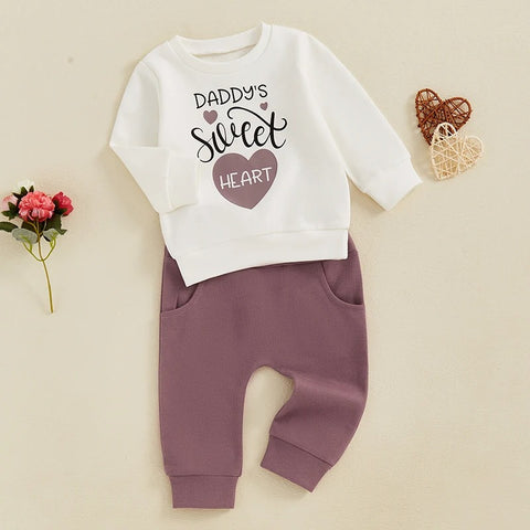 Toddler Baby Boys Clothes Set – Letter Love Heart Print Sweatshirt + Jogger Pants