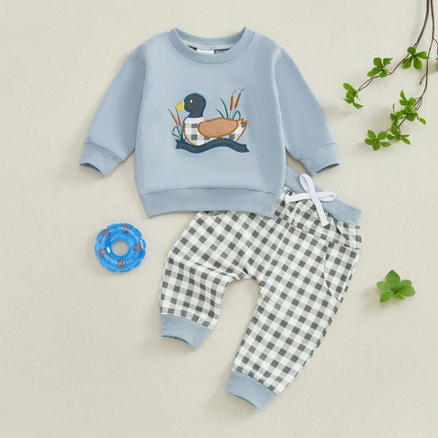 Autumn Baby Clothes Set – Duck Print Long Sleeve Pullover Sweatshirt & Elastic Waist Pants