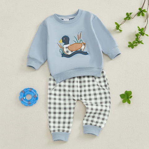 Autumn Baby Clothes Set – Duck Print Long Sleeve Pullover Sweatshirt & Elastic Waist Pants