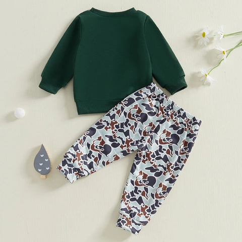 Spring Baby Boys Duck Embroidery Clothing Set – Pullover + Camouflage Pants